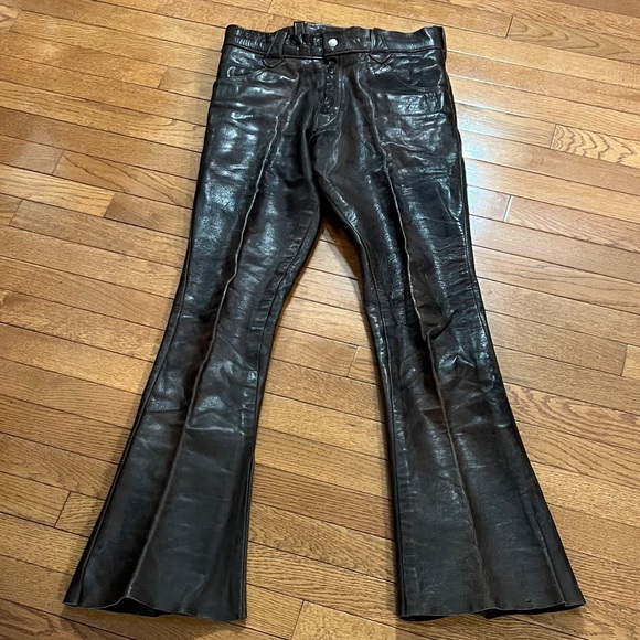 Vintage Other - Vintage 60s Brown Leather Flare Pants 33 x 32”